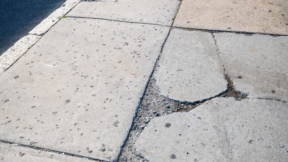 Cracked and broken concrete slabs
